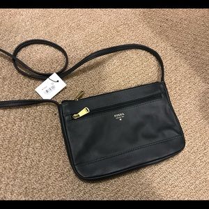 Fossil Black Leather Crossbody Small